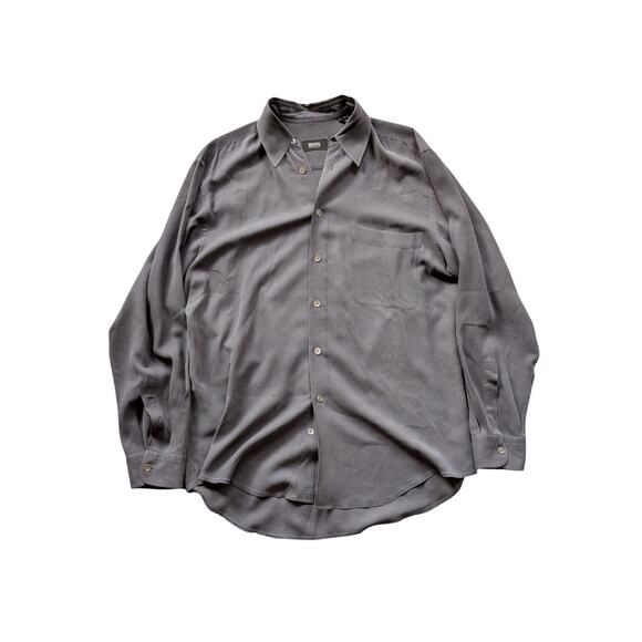 Vintage Hugo Boss Gray 100% Silk Shirt Size L - Picture 1 of 16